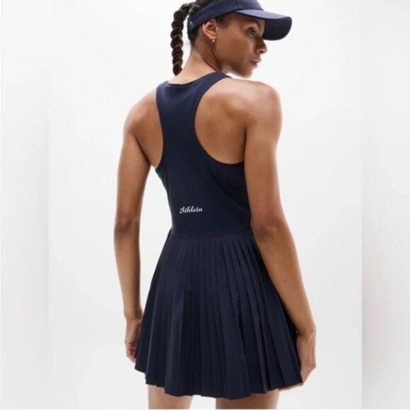 Athleta Dresses & Skirts - Athleta Match Point Pleated Dress Navy Blue Size Small